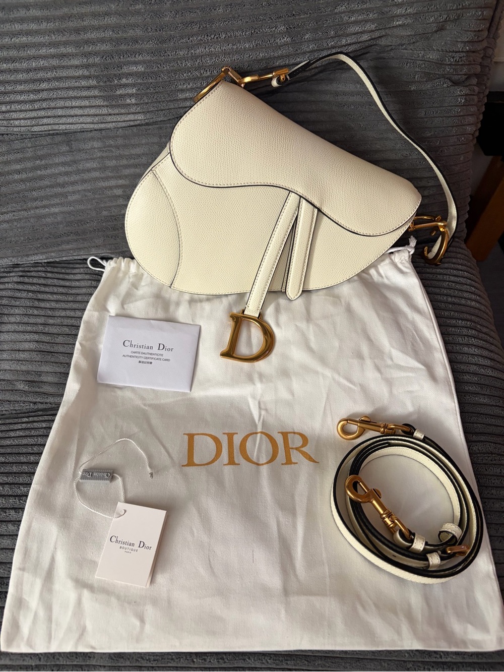 Dior Cream Saddle Shoulder Bag with Gold 'D' Charm